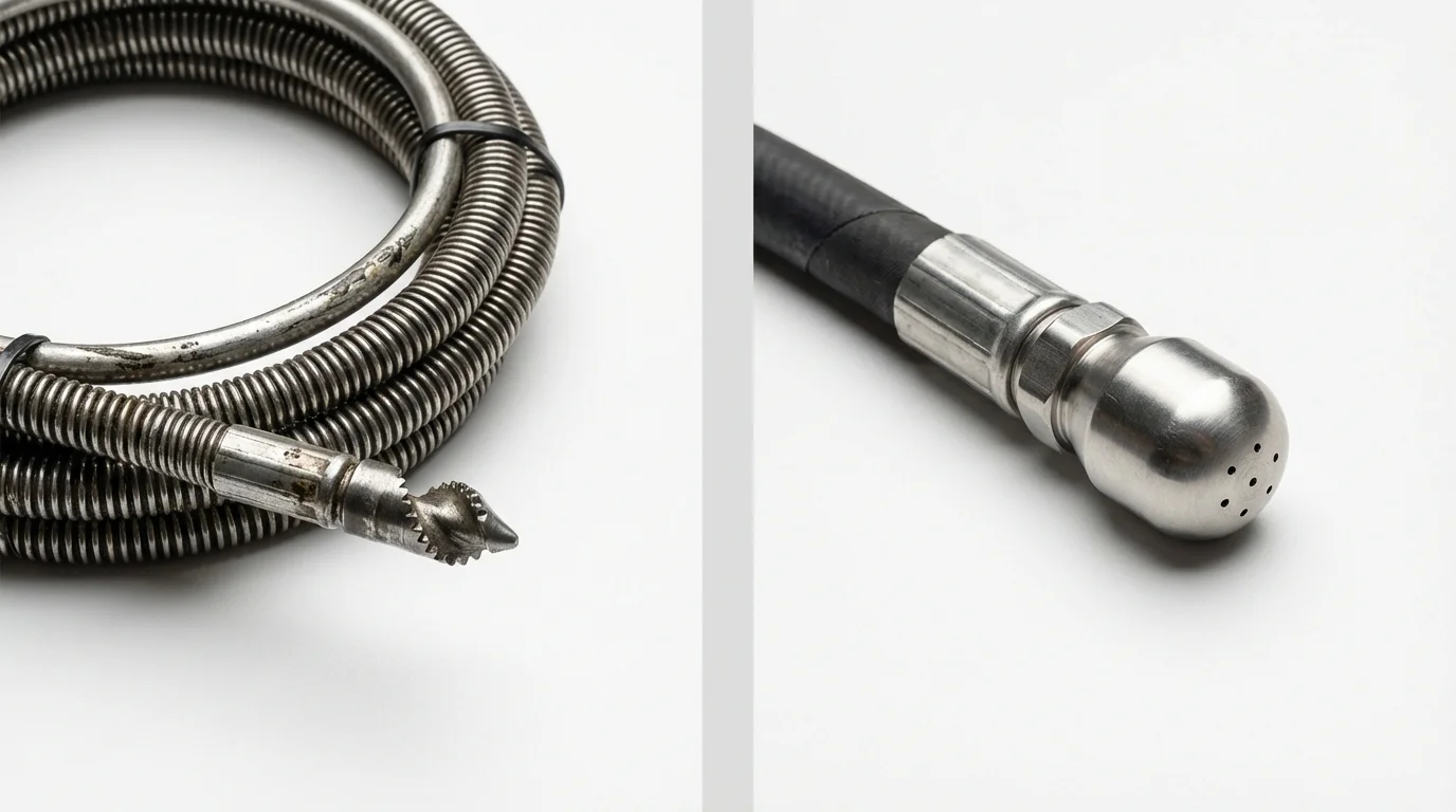 Drain snake cable and hydro jetting nozzle used for drain cleaning in Cherokee, AL
