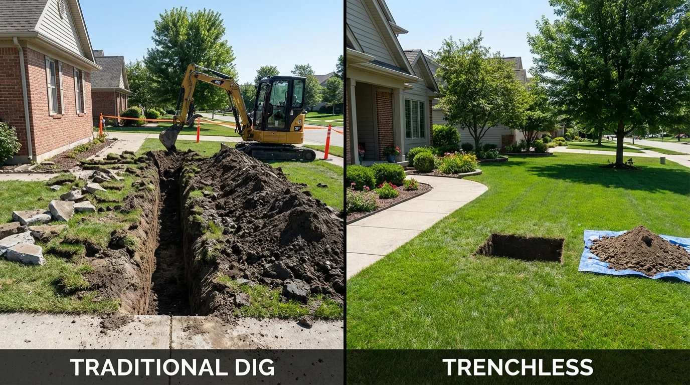 Trenchless sewer repair with minimal yard damage versus traditional excavation in Cherokee, AL